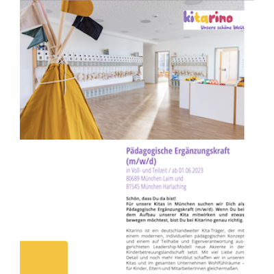 Pädagogische Ergänzungskraft (m/w/d) – Kitarino München