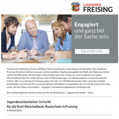 Jugendsozialarbeiter (m/w/d) für die Karl-Meichelbeck-Realschule in Freising