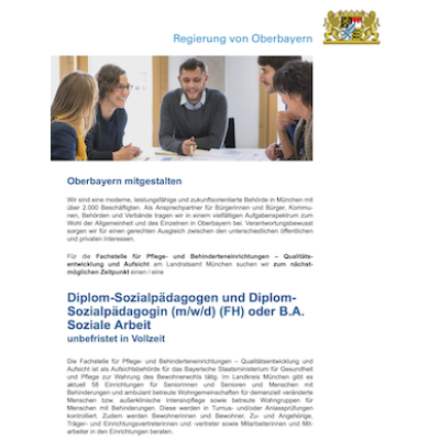 Diplom-Sozialpädagoge und Diplom-Sozialpädagogin (m/w/d) (FH) oder B.A. Soziale Arbeit