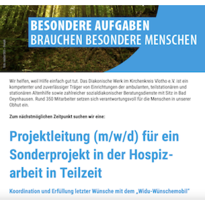 Projektleitung Sonderprojekt in der Hospizarbeit in Teilzeit (m/w/d)