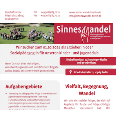 Eine_n Erzieher_in oder Sozialpädagoge_in für unseren Kinder- und Jugendclub gesucht