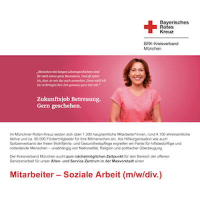 Mitarbeiter Soziale Arbeit (m/w/div.) für unser Alten- und Service Zentrum in der Maxvorstadt