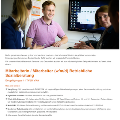 Mitarbeiterin / Mitarbeiter (w/m/d) Betriebliche Sozialberatung