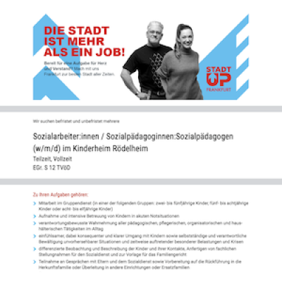 Sozialarbeiter:innen / Sozialpädagoginnen : Sozialpädagogen (w/m/d) im Kinderheim Rödelheim