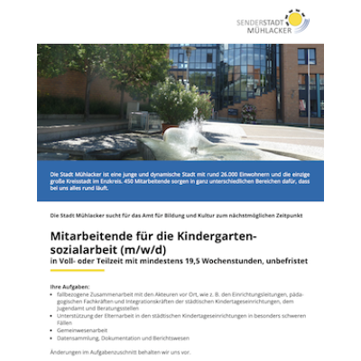 Mitarbeiter für die Kindergartensozialarbeit (m/w/d)