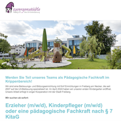 Erzieher (m/w/d), Kinderpfleger (m/w/d) oder eine pädagogische Fachkraft (m/w/d)