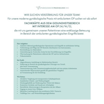 FACHKRÄFTE AUS DEM GESUNDHEITSBEREICH MIT INTERESSE AM OP (M/W/D)